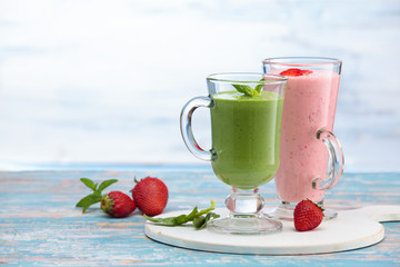 Different  milkshakes on the table.