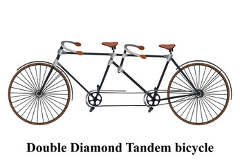 Vintage tandem bicycle isolated on white background vector illustration