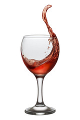 A wine glass with young wine on a white background. A splash of wine in a glass.