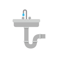 white background with color silhouette of washbasin and drain pipe vector illustration
