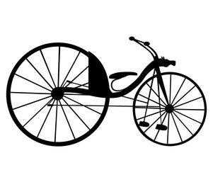 Victorian old retro bicycle  silhouette isolated on white background vector illustration