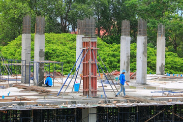 construction laborer team working on high ground building commercial  in site workplace