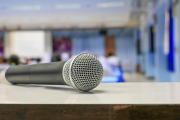 microphone wireless on the table in meeting room seminar : Select focus shallow depth of field.