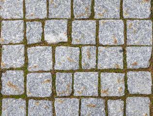 Texture of cobblestone road close-up.