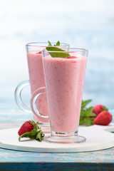 Strawberry  milkshake on the table.