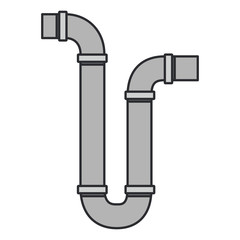 white background with color silhouette of drain pipe siphon with thin contour vector illustration