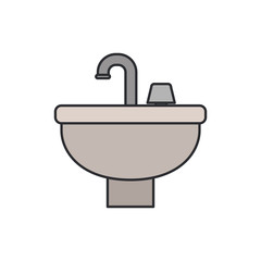 white background with color silhouette of washbasin icon with thin contour vector illustration