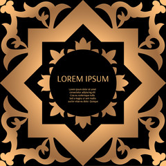 Luxury background vector. Gold black pattern frame. Oriental wedding design. Indian mandala ornament for bridal fashion, art deco print, beauty spa salon or royal holiday party cards.
