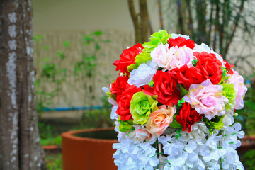colorful rose flower plastic multicolored artificial. for beautiful background