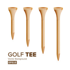 Golf Tees Vector. Realistic Illustration Of Wooden Golfing Tees Isolated On White Background. Different Size