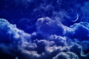  Night sky with clouds and moon. Universe filled with stars, nebula and galaxy © Grycaj