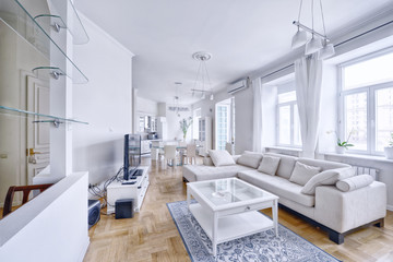 Modern interior room and white spacious apartment.