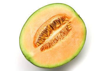 Half melon on white background 