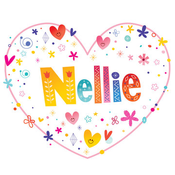 Nellie girls name decorative lettering heart shaped love design