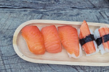 Mixed roll sushi set is delicious, Japanese food.