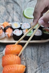 Mixed roll sushi set is delicious, Japanese food.