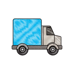 colored crayon silhouette of truck with wagon vector illustration