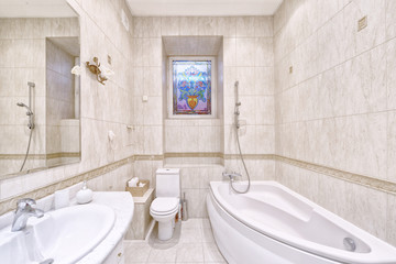 Russia Moscow Modern interior bathroom design urban real estate.
