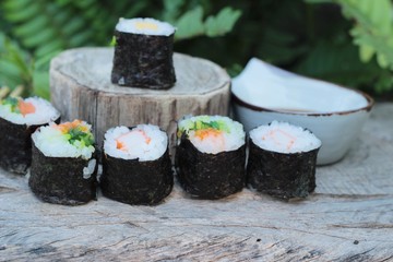 Mixed roll sushi set is delicious, Japanese food.