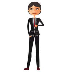 Businessman asian thumbs down. Angry unhappy businessman character vector flat cartoon illustration