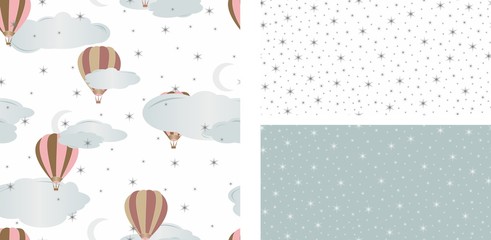 Seamless pattern with air balloons. Vector illustration. Set