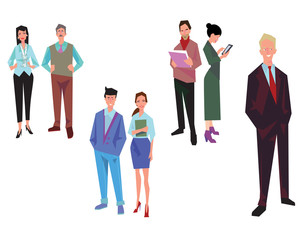 Obraz premium Office workers, employees, managers and team leader. Business people in casual and office clothes . Isolated on white. Business Icons. Business design. Vector illustration.