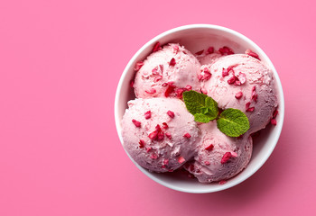 Bowl of strawberry ice cream