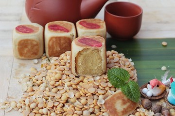 Festival moon cake ,Chinese dessert and hot tea.