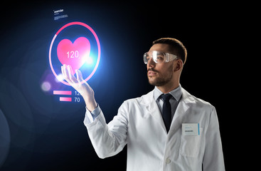 doctor or scientist with heart rate projection