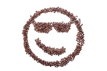spectacled Malicious smile smiley coffee beans isolated on a white background