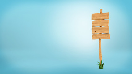 3d rendering of a wooden post with four square boards for information.