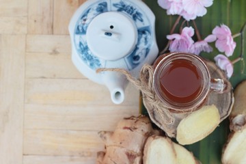 Ginger tea with fresh ginger sliced delicious.