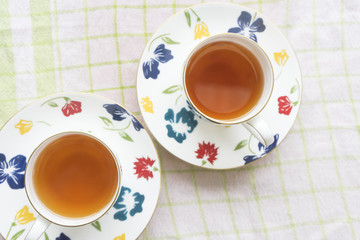 Top view of two cups of tea