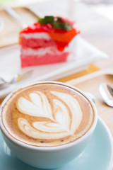 coffee heart cup on wood table in coffe shop cafe