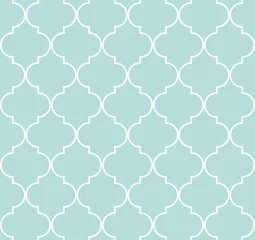Tapeten Geometrisches nahtloses Muster Quatrefoil, Hintergrund, Vektorillustration in der mintblauen, weichen Türkisfarbe und im Weiß. © maddyz