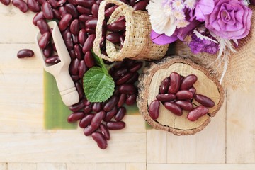 Red bean for health on wood background