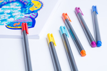 Many color fine liners on white background