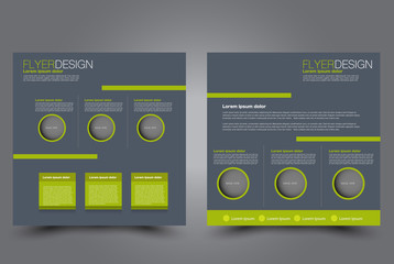 Square flyer template. Brochure design. Annual report poster. Leaflet cover. For business and education. Vector illustration. Grey and green color.