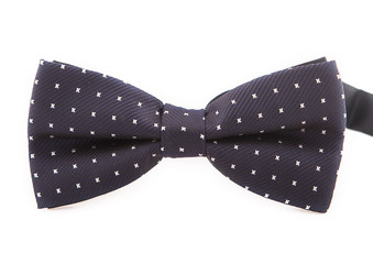 formal black bow tie in white polka dots on white background