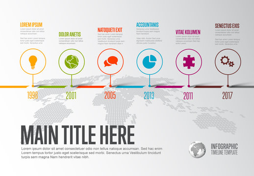 Horizontal Timeline Layout with Abstract World Map