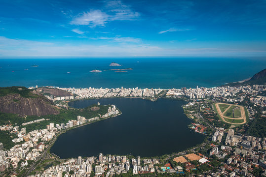 Aerial View of Rodrigo de Freitas Lagoon From the Corcovado Mountain in Rio de Janeiro, Brazil