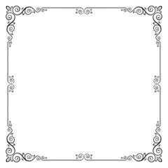 Ornate square black frame for page decoration, title, card, label.