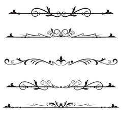 Set of headers, text dividers, elements for page decoration. Black color.