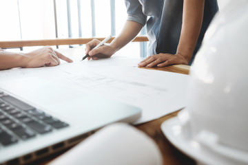 Engineer meeting for architectural project. working with partner