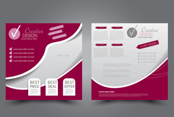 Square flyer template. Brochure design. Annual report poster. Leaflet cover. For business and education. Vector illustration. Pink color.