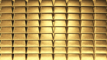 Background wall of gold ingots on the side