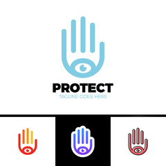 Logo of a stylized hand with eye symbol. This logo is suitable for many purpose as multimedia firm, publicity agencies, protection or security company.