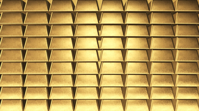 Background Wall Of Gold Ingots On The Side