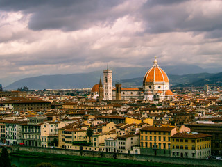 Duomo Santa Maria Del Fiore and Bargello in the morning from Piazzale Michelangelo in Florence,...