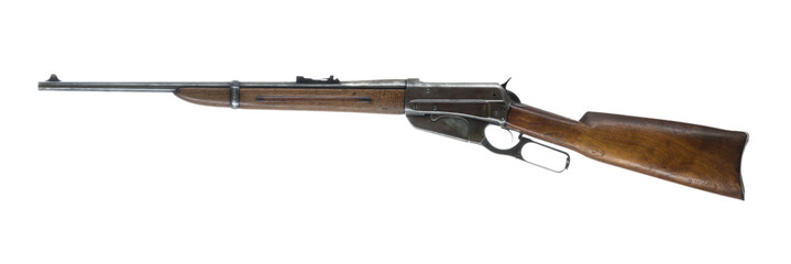 Lever Action Rifle Isolated on White Background Left - obrazy, fototapety, plakaty